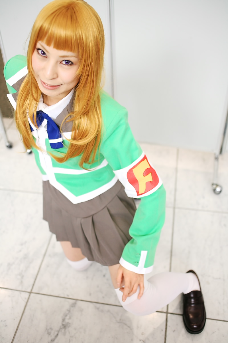 ari (model), suzushiro haruka, my-hime, highres, photo (medium), armband, blonde hair, cosplay, school uniform, serafuku, thighhighs