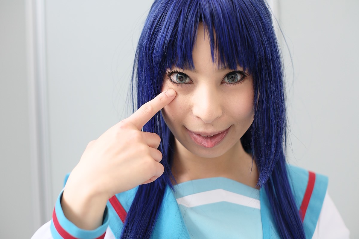 ari (model), asakura ryoko, suzumiya haruhi no yuuutsu, photo (medium), blue hair, cosplay, sailor, school uniform, serafuku