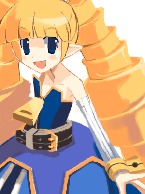 archer (disgaea), disgaea, nippon ichi, lowres, blonde hair, demon girl, drill hair, oekaki, solo