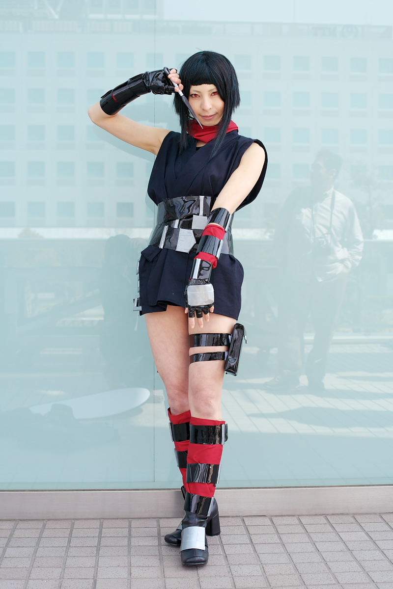 ari (model), okuzaki akira, my-hime, highres, photo (medium), cosplay, gloves, kunai, ninja, weapon
