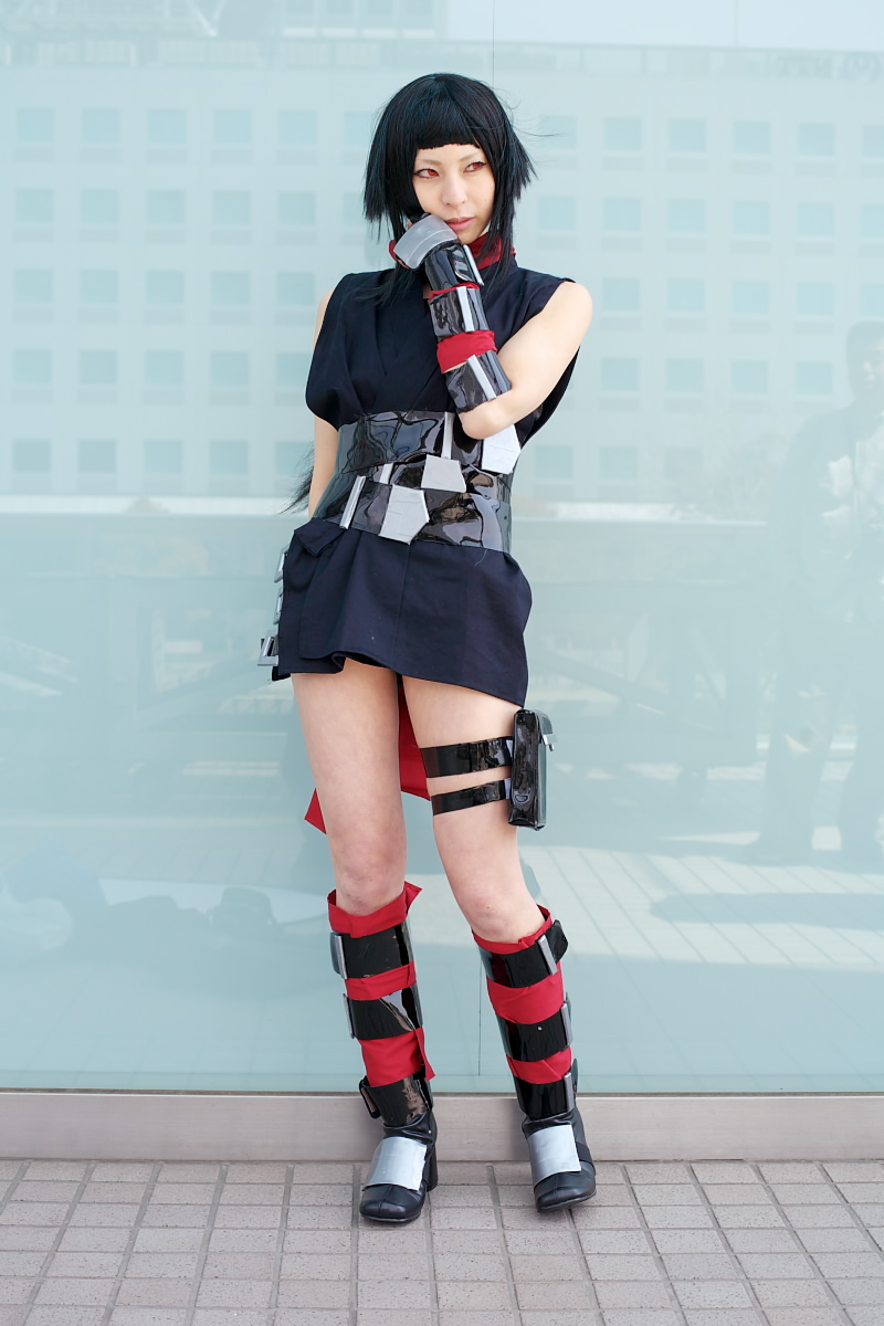ari (model), okuzaki akira, my-hime, highres, photo (medium), cosplay, gloves, kunai, ninja, weapon