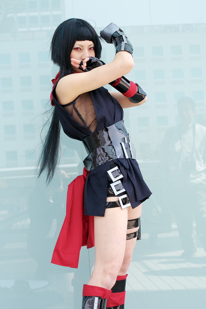 ari (model), okuzaki akira, my-hime, highres, photo (medium), cosplay, gloves, kunai, ninja, weapon