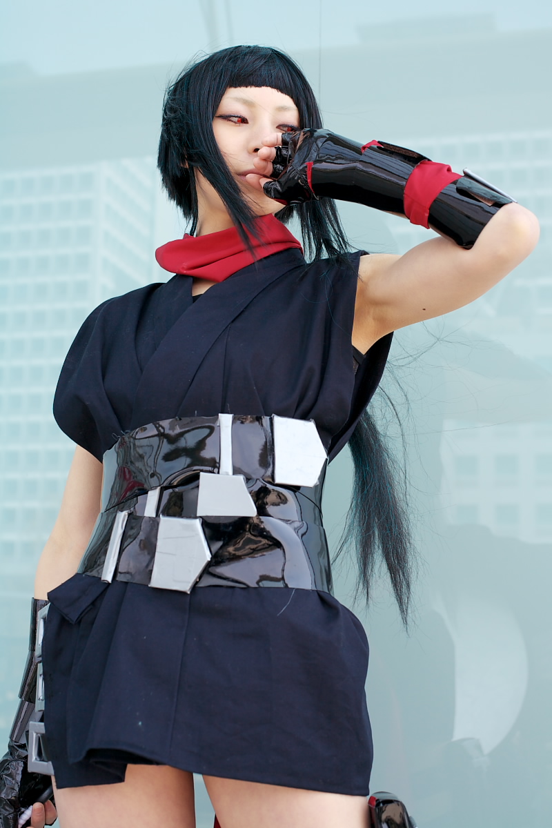 ari (model), okuzaki akira, my-hime, highres, photo (medium), cosplay, gloves, kunai, ninja, weapon