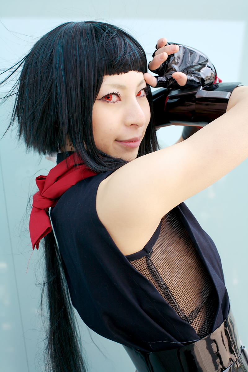 ari (model), okuzaki akira, my-hime, highres, photo (medium), cosplay, gloves, kunai, ninja, weapon