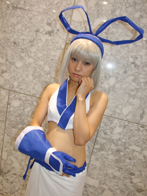 majikina mina, samurai spirits zero, silver hair, photo (medium), aisui nao, bow, cosplay, hair bow, midriff