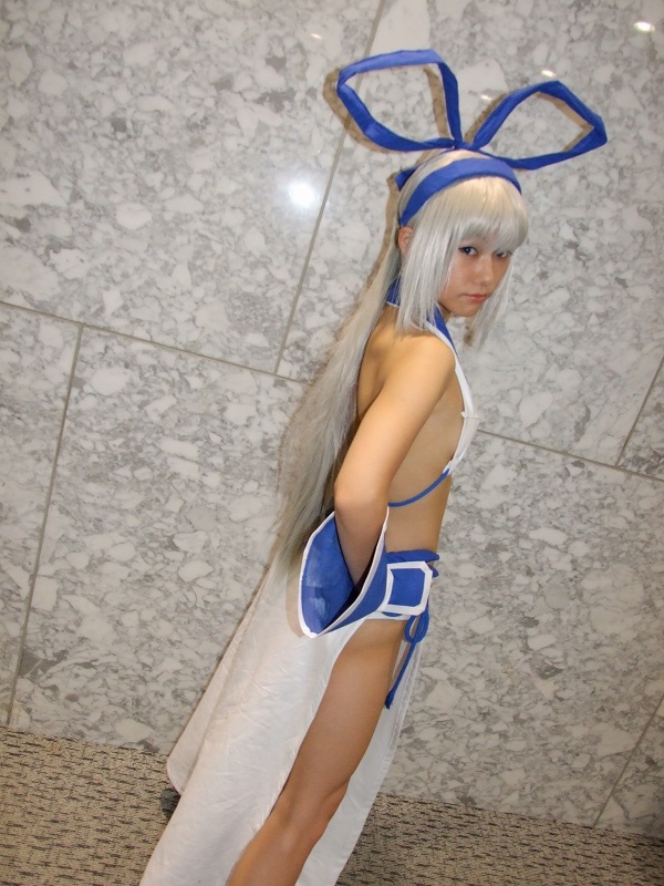 majikina mina, samurai spirits zero, silver hair, photo (medium), aisui nao, bow, cosplay, hair bow, midriff