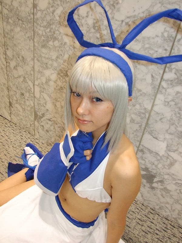 majikina mina, samurai spirits zero, silver hair, photo (medium), aisui nao, bow, cosplay, hair bow, midriff