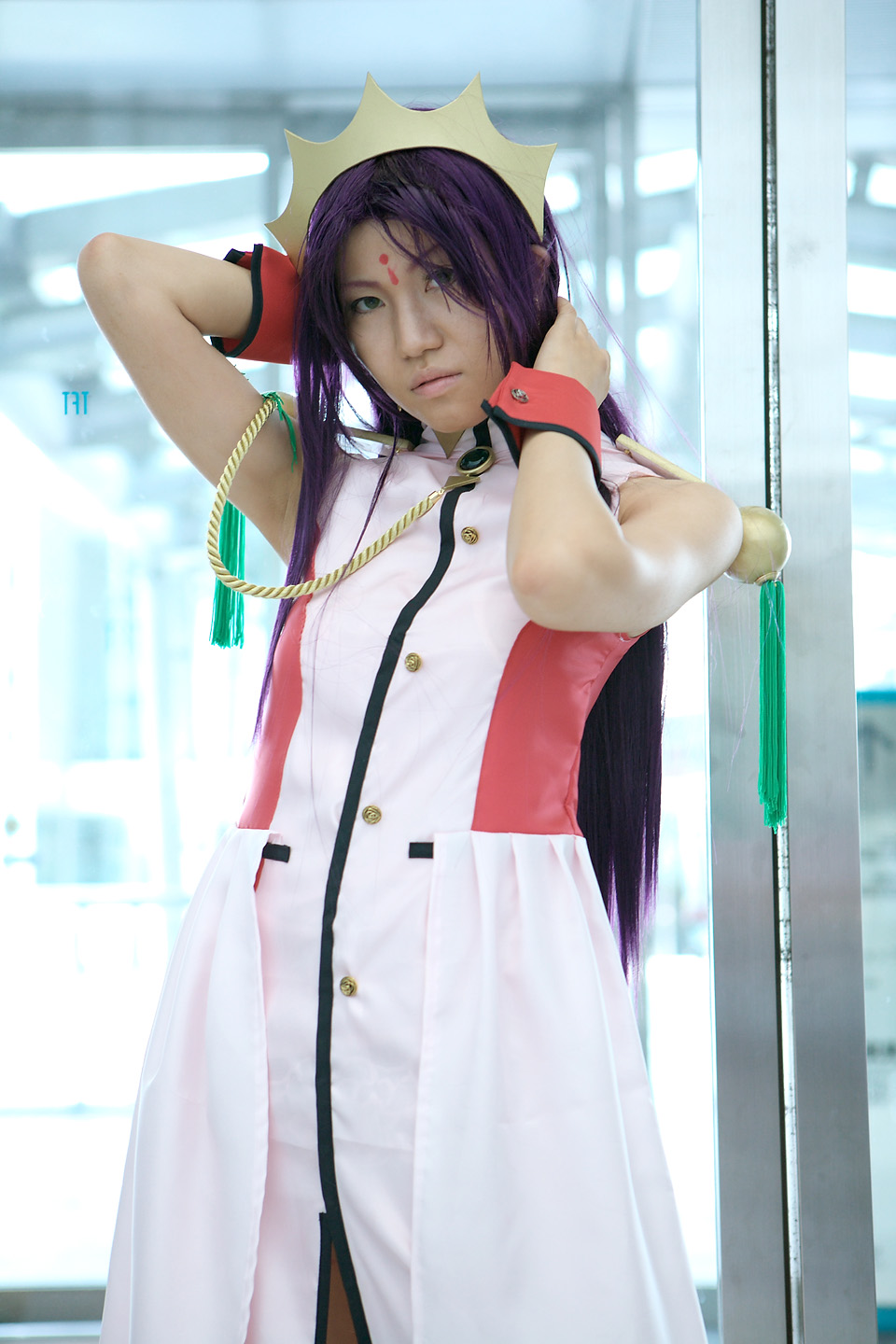 rou (cosplayer), himemiya anthy, shoujo kakumei utena, highres, photo (medium), cosplay, crown, purple hair