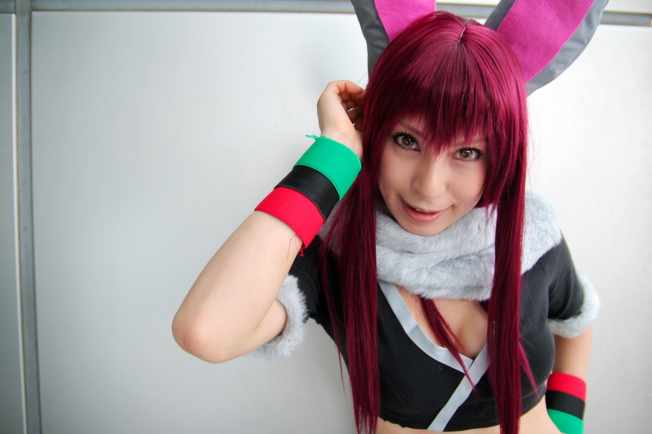 ari (model), shiwasu mina, getsumento heiki miina, photo (medium), animal ears, cosplay, fur trim, midriff, rabbit ears