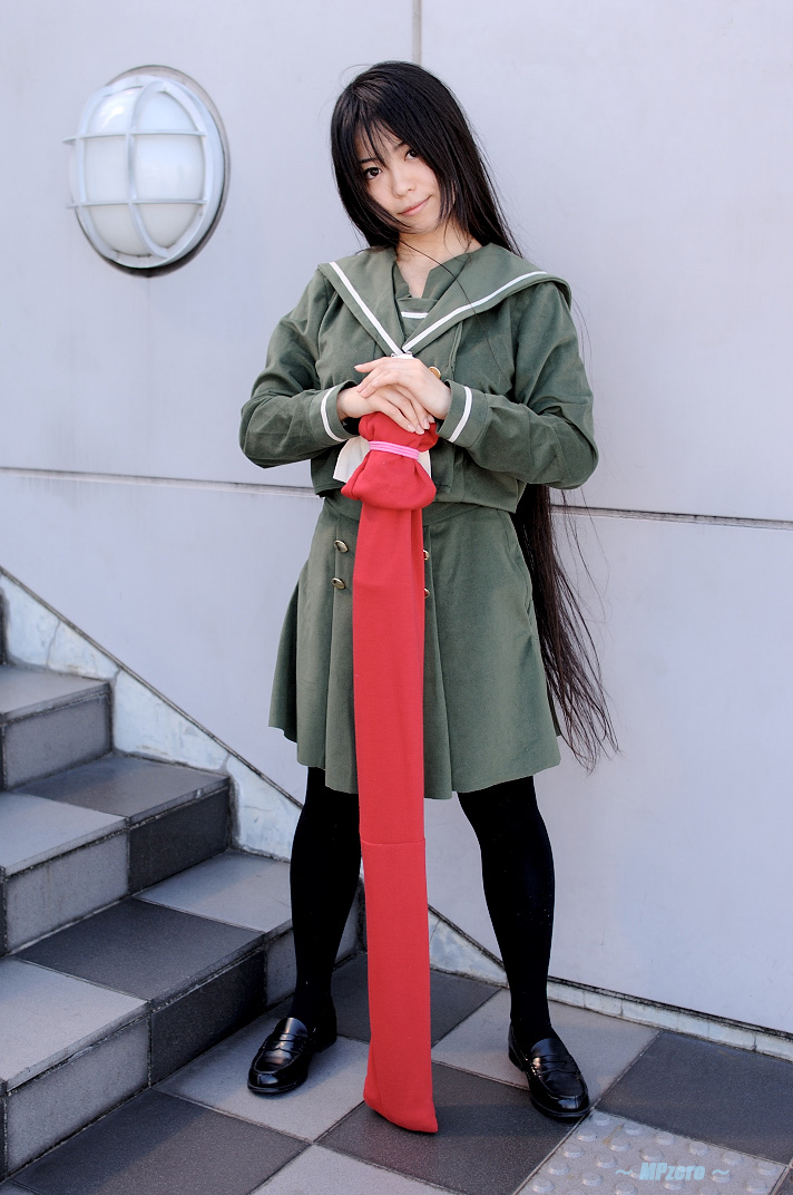 shana, shakugan no shana, photo (medium), cosplay, katana, misumi shoko, red hair, sailor, school uniform, serafuku, sword, thighhighs, weapon