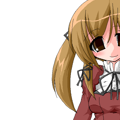 kanidiru, kanijiru, lowres, 1girl, brown hair, female focus, oekaki, ribbon, solo