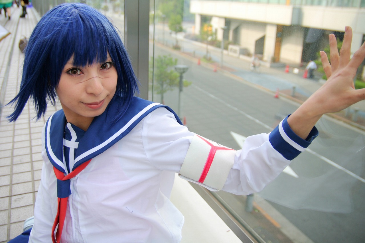 ari (model), tsumura tokiko, busou renkin, photo (medium), blue hair, cosplay, school uniform, serafuku