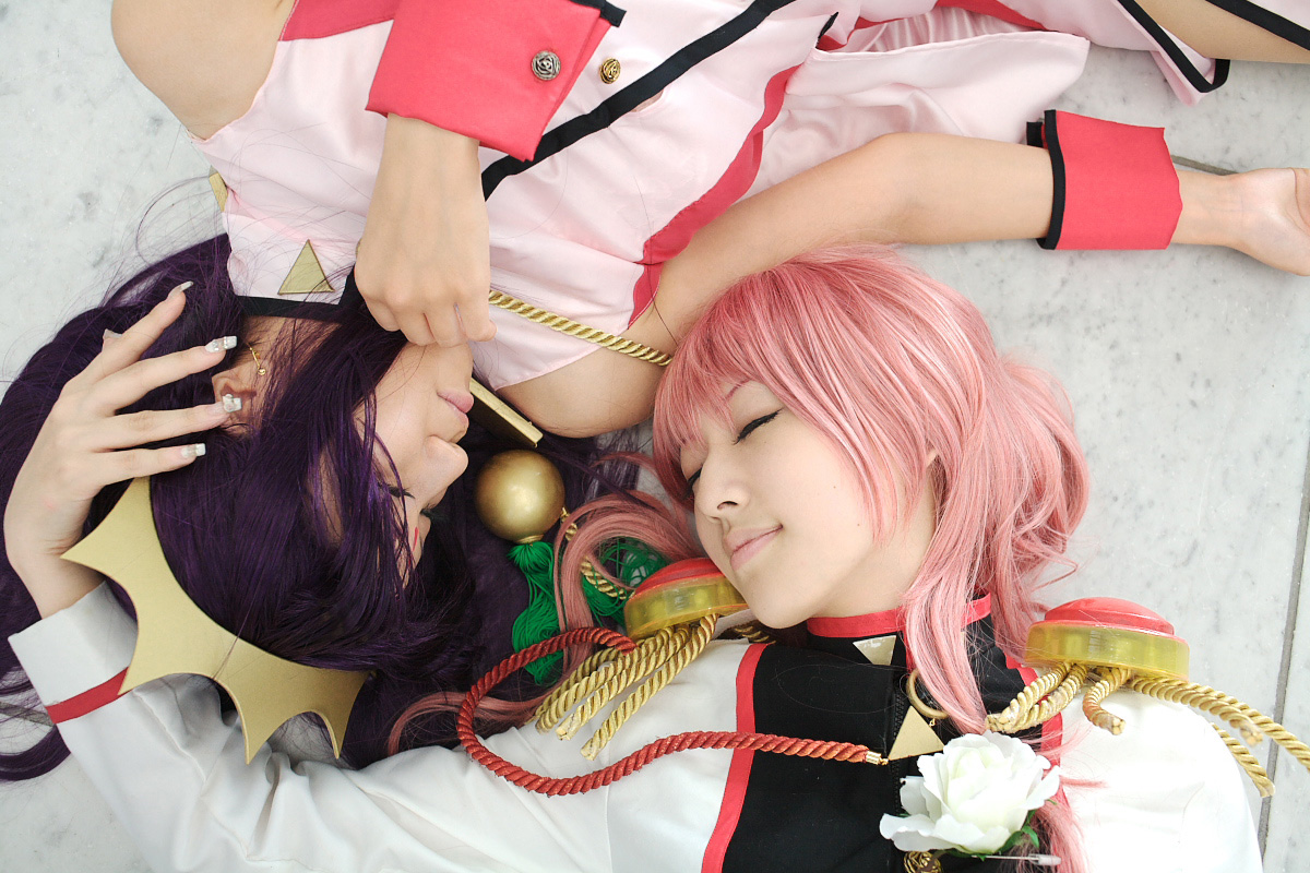 rou (cosplayer), saya (cosplayer), himemiya anthy, tenjou utena, shoujo kakumei utena, photo (medium), cosplay, pink hair, purple hair