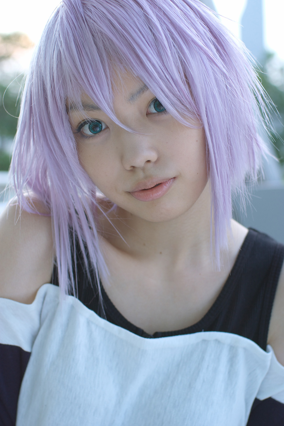 shirayuki mizore, rosario+vampire, highres, photo (medium), cosplay, kaieda kae, purple hair, tank top