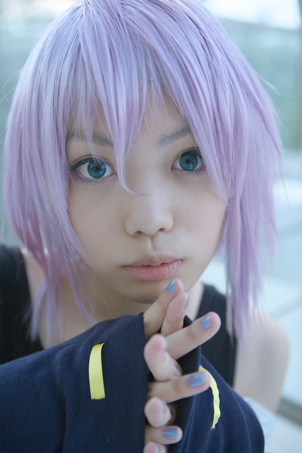 shirayuki mizore, rosario+vampire, highres, photo (medium), cosplay, kaieda kae, purple hair, tank top