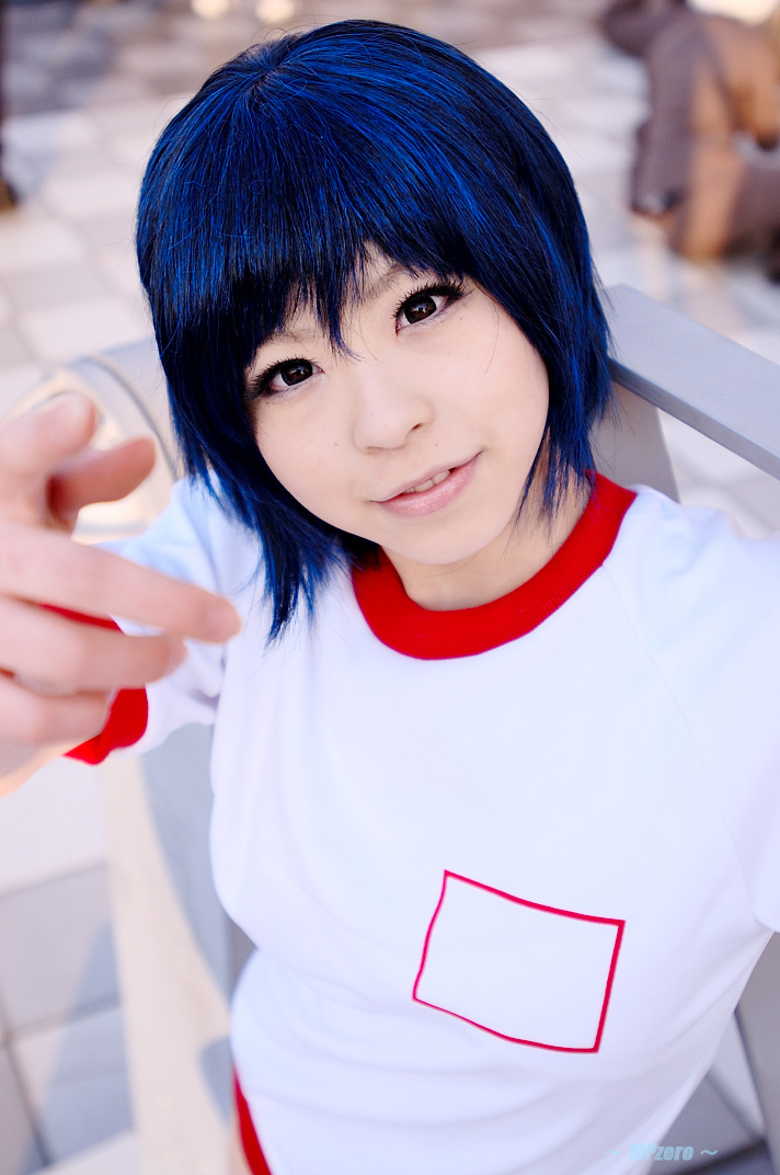 katou mari, photo (medium), blue hair, cosplay, gym uniform