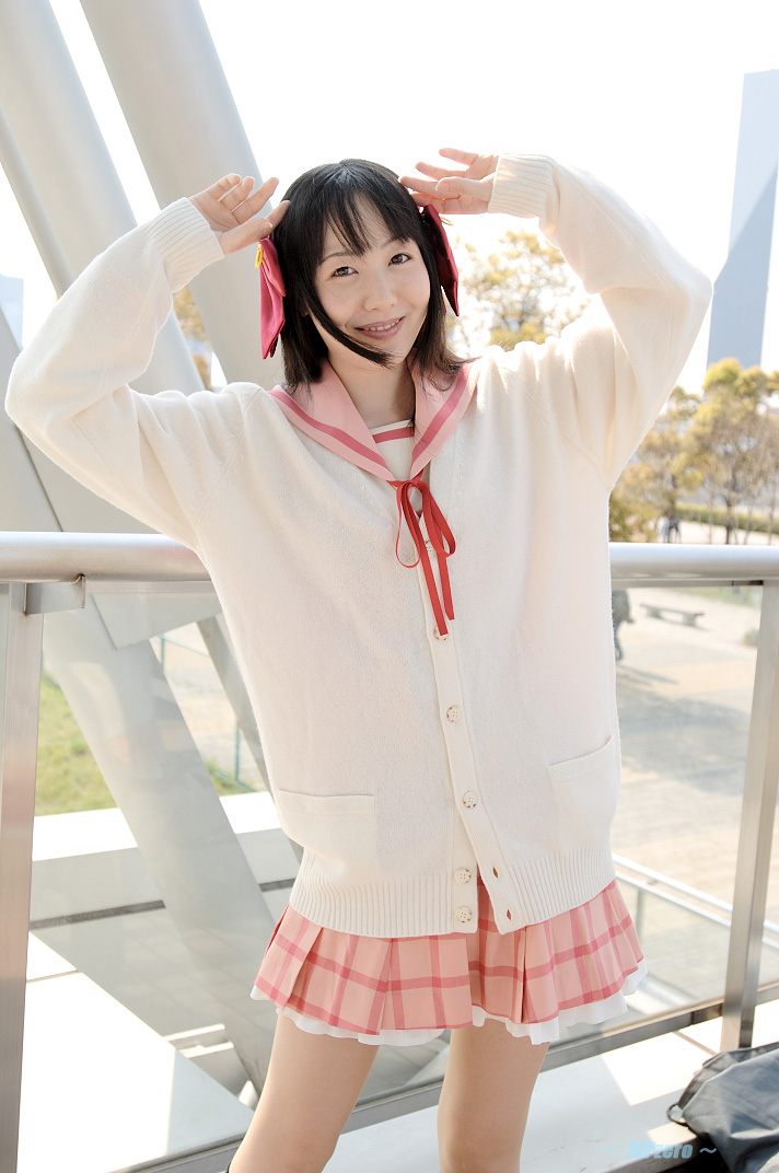 strawberry panic!, character request, photo (medium), source request, bow, cardigan, cosplay, hair bow, school uniform, serafuku, suzumiya kirika