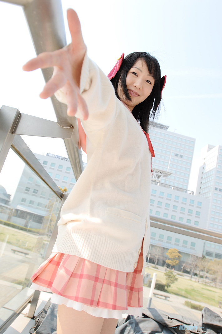 strawberry panic!, character request, photo (medium), source request, bow, cardigan, cosplay, hair bow, school uniform, serafuku, suzumiya kirika