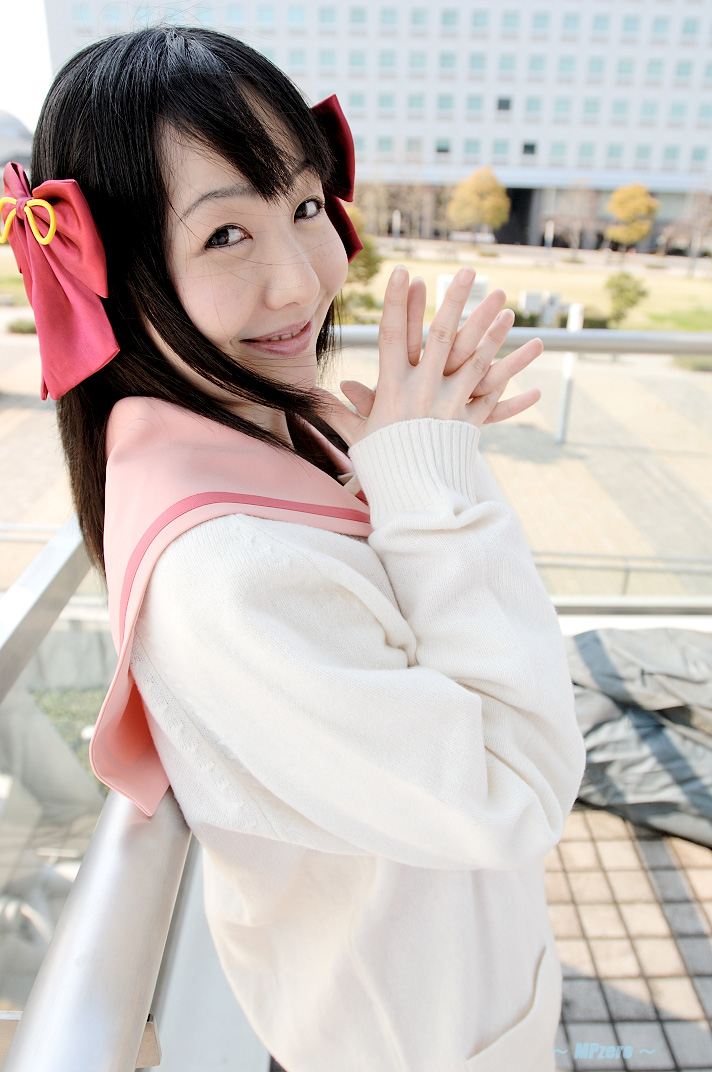 strawberry panic!, character request, photo (medium), source request, bow, cardigan, cosplay, hair bow, school uniform, serafuku, suzumiya kirika
