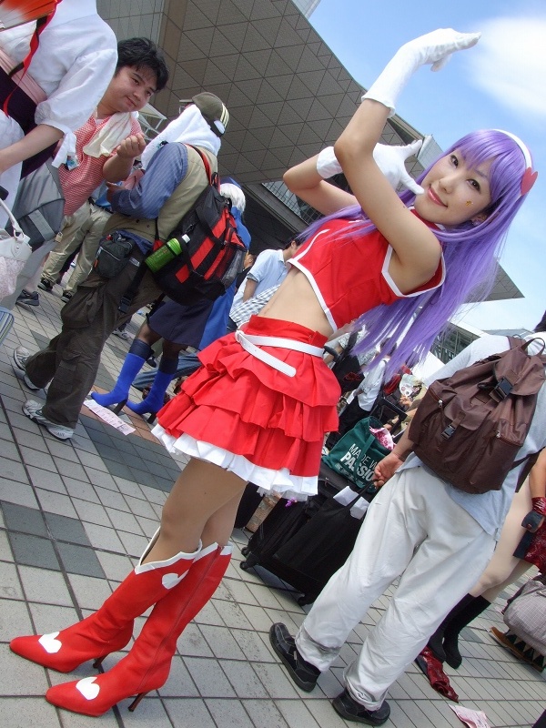 koucha remon, asamiya athena, snk, the king of fighters, the king of fighters 2003, photo (medium), boots, cosplay, frills, gloves, hairband, midriff, purple hair