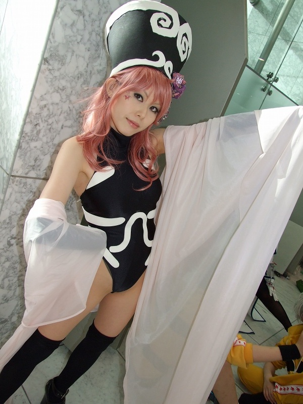 takizawa kazuya, dakki, houshin engi, photo (medium), cosplay, elbow gloves, fingerless gloves, gloves, pink hair, silly hat, thighhighs