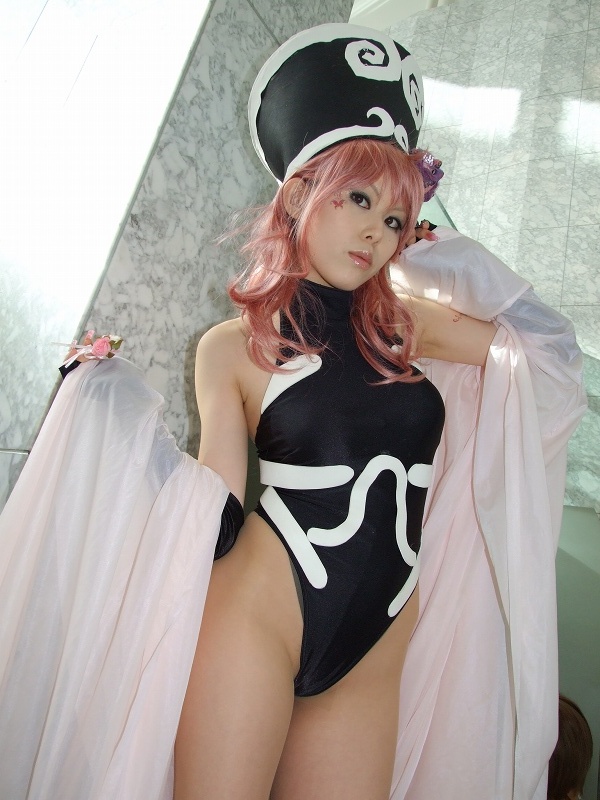 takizawa kazuya, dakki, houshin engi, photo (medium), cosplay, elbow gloves, fingerless gloves, gloves, pink hair, silly hat, thighhighs