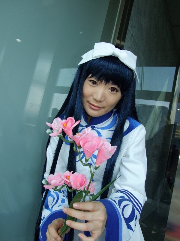 seiru, kawakabe momoka, touka gettan, photo (medium), bow, cosplay, dress, flower, hair bow