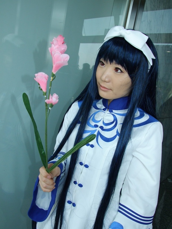 seiru, kawakabe momoka, touka gettan, photo (medium), bow, cosplay, dress, flower, hair bow