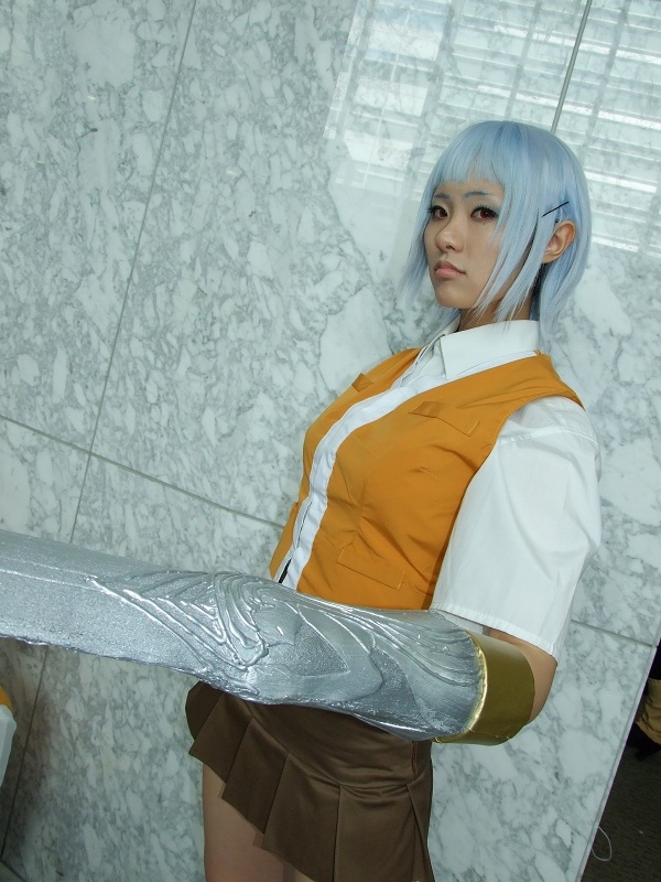 miyu greer, my-hime, photo (medium), blue hair, cosplay, school uniform, serafuku, sword arm, tamaki shuri