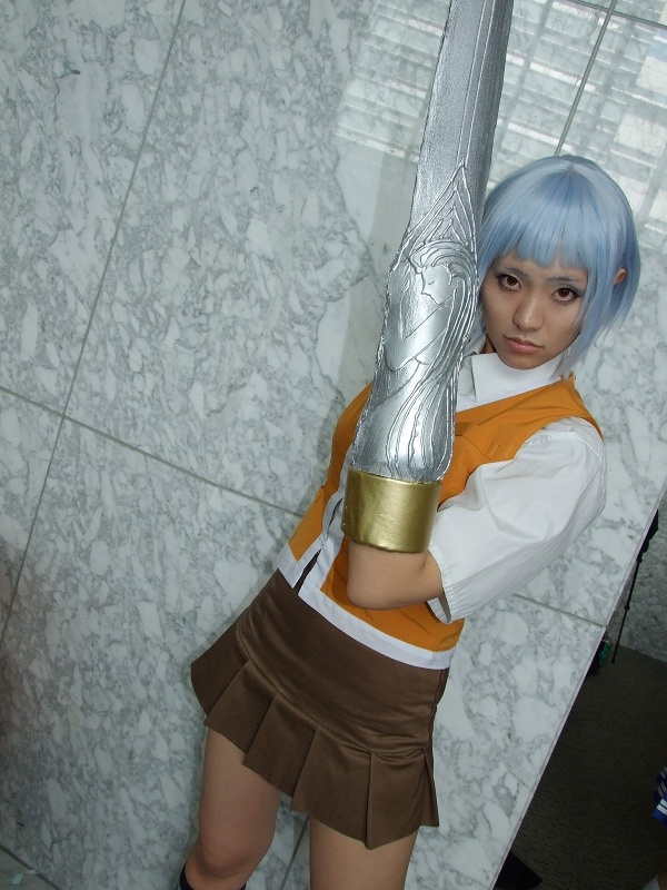 miyu greer, my-hime, photo (medium), blue hair, cosplay, kneehighs, school uniform, serafuku, socks, sword arm, tamaki shuri