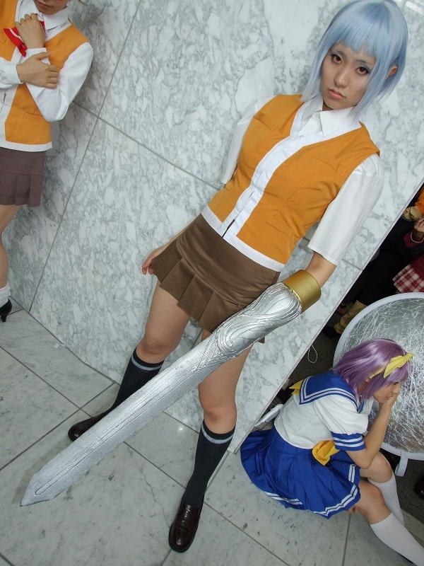 miyu greer, my-hime, photo (medium), blue hair, cosplay, kneehighs, school uniform, serafuku, socks, sword arm, tamaki shuri