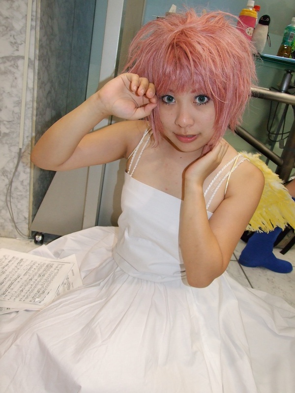 sora (model), madou monogatari, puyopuyo, photo (medium), cosplay, dress, harpy, monster girl, pink hair, sheet music, wings