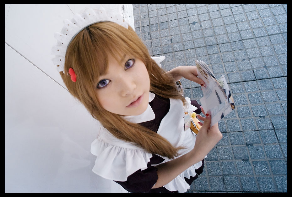 rumi (model), photo (medium), apron, blonde hair, cosplay, maid, maid apron, moesham girl