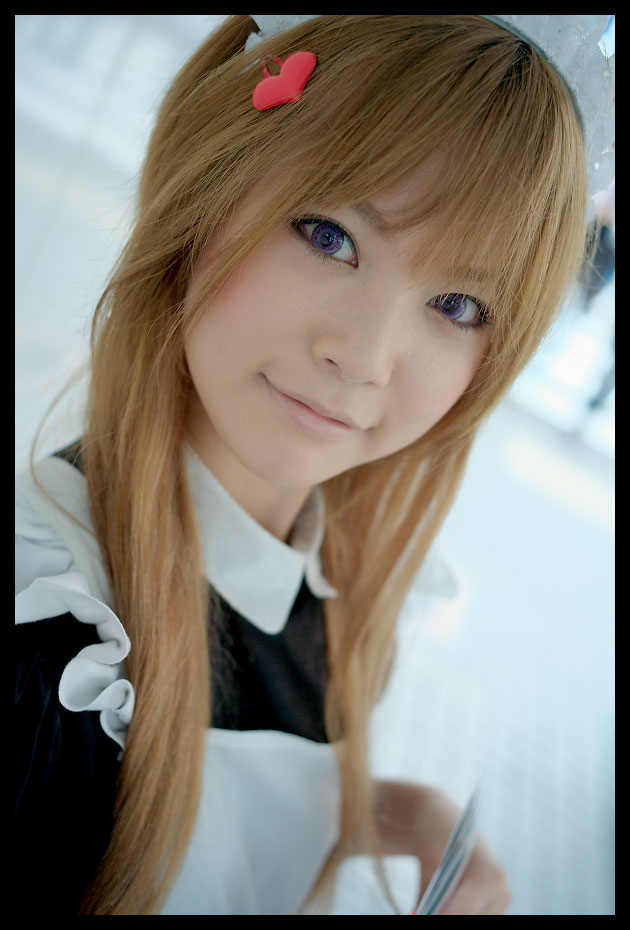 rumi (model), photo (medium), apron, blonde hair, cosplay, hair ornament, hairclip, maid, maid apron, moesham girl