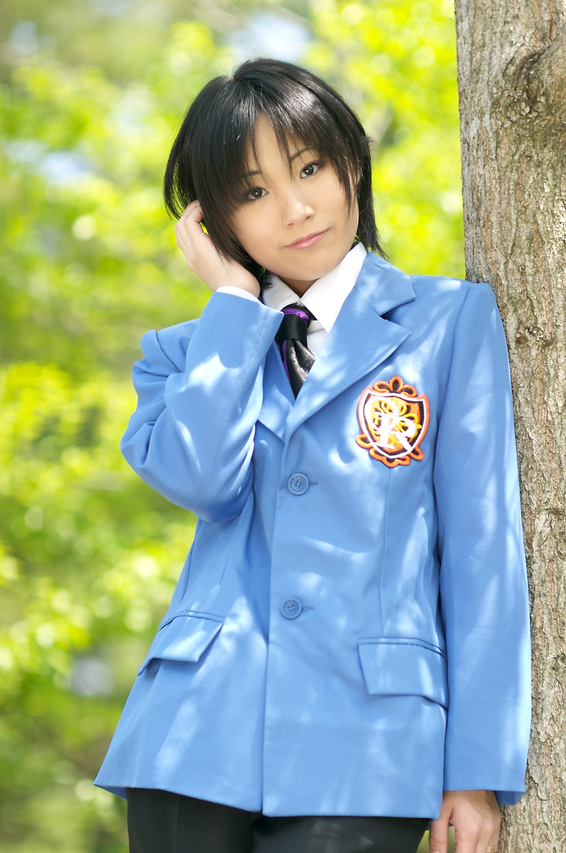 suzukaze yuuki, fujioka haruhi, ouran high school host club, highres, photo (medium), blazer, cosplay, pants, school uniform