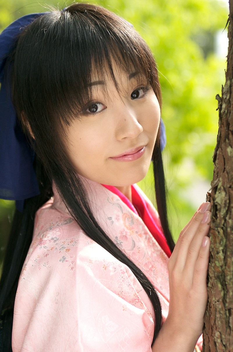 suzukaze yuuki, kamiya kaoru, rurouni kenshin, highres, photo (medium), bow, cosplay, hair bow, japanese clothes, kimono