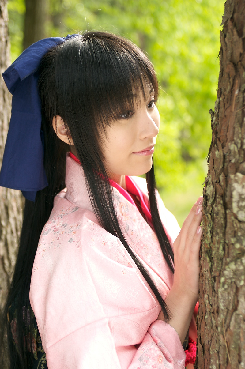 suzukaze yuuki, kamiya kaoru, rurouni kenshin, highres, photo (medium), bow, cosplay, hair bow, japanese clothes, kimono