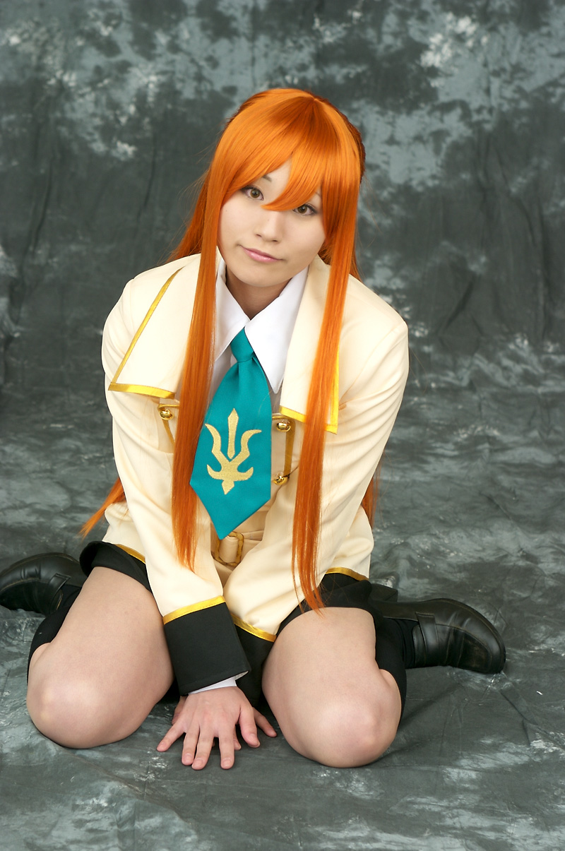 suzukaze yuuki, shirley fenette, code geass, highres, photo (medium), cosplay, kneehighs, orange hair, school uniform, serafuku, socks
