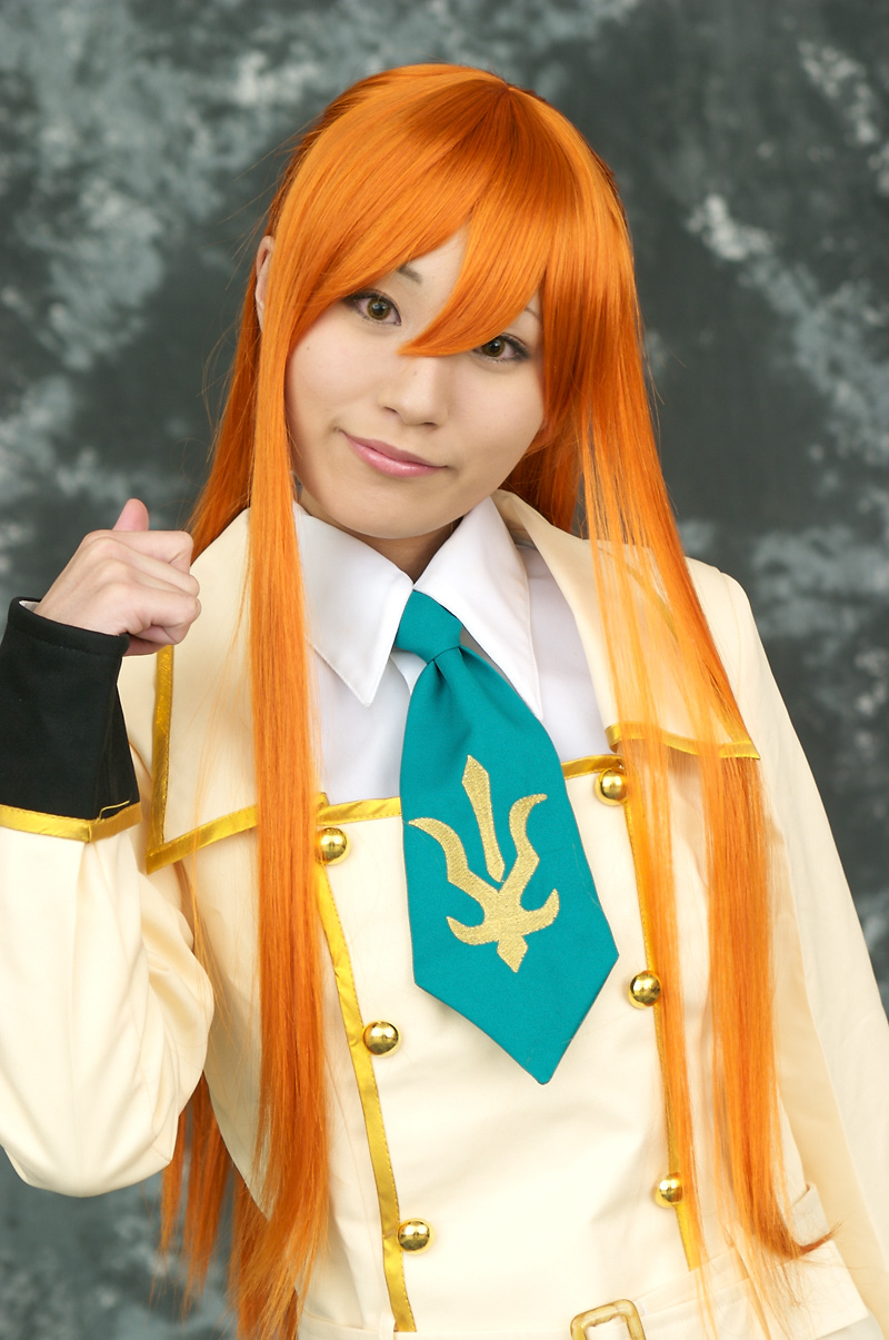suzukaze yuuki, shirley fenette, code geass, highres, photo (medium), cosplay, orange hair, school uniform, serafuku