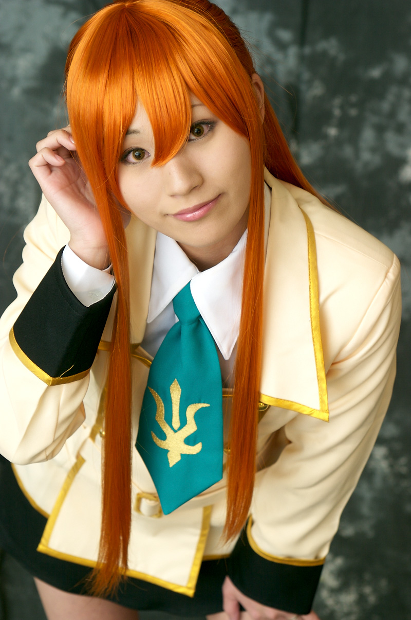 suzukaze yuuki, shirley fenette, code geass, highres, photo (medium), cosplay, orange hair, school uniform, serafuku
