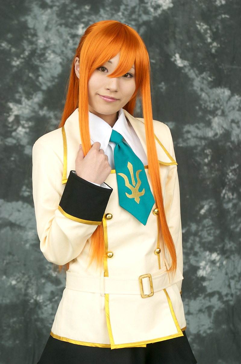 suzukaze yuuki, shirley fenette, code geass, highres, photo (medium), cosplay, kneehighs, orange hair, school uniform, serafuku, socks
