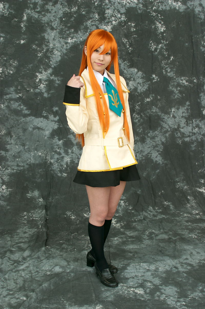 suzukaze yuuki, shirley fenette, code geass, highres, photo (medium), cosplay, kneehighs, orange hair, school uniform, serafuku, socks