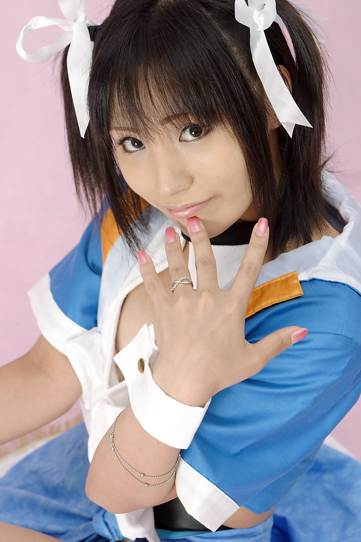 suzukaze yuuki, aizawa tomomi, pia carrot (series), pia carrot e youkoso!!, pia carrot e youkoso!! 3, photo (medium), 1girl, apron, cosplay, female focus, hair ribbon, ribbon, solo, twintails, upper body, waitress