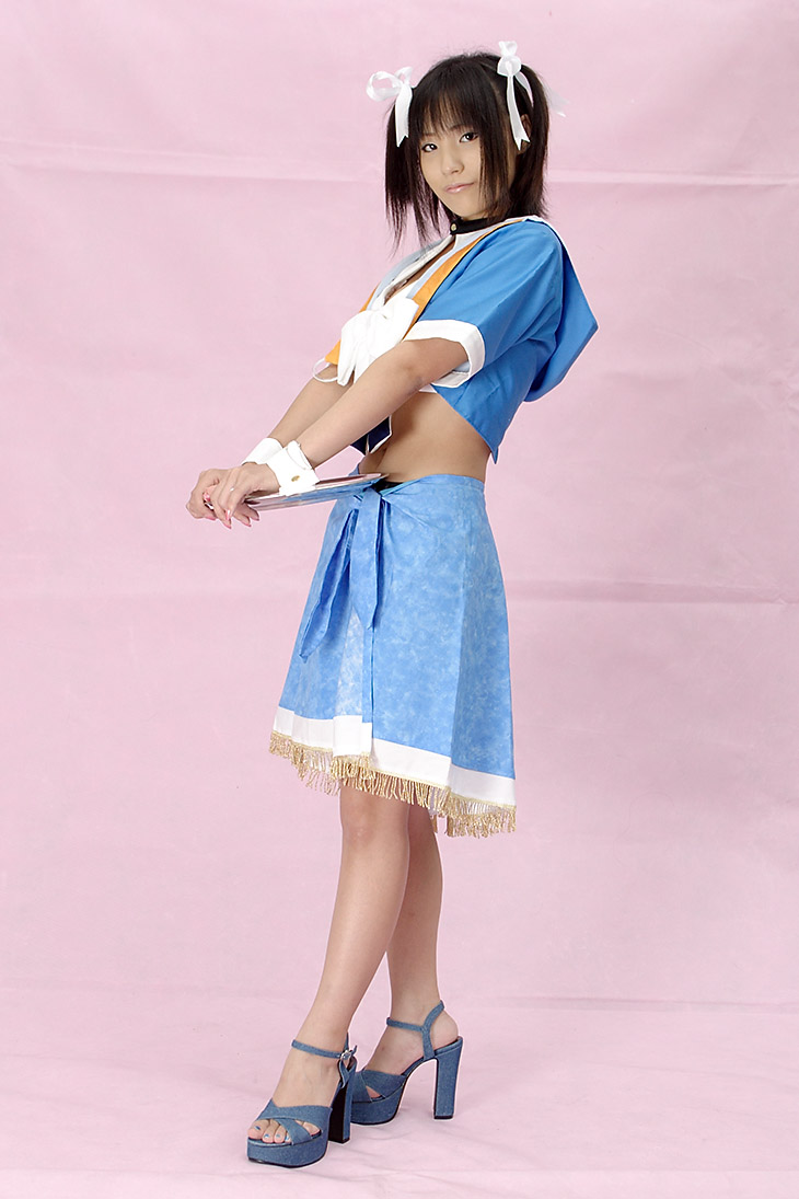 suzukaze yuuki, aizawa tomomi, pia carrot (series), pia carrot e youkoso!!, pia carrot e youkoso!! 3, platform footwear, photo (medium), 1girl, apron, cosplay, female focus, full body, hair ribbon, ribbon, solo, standing, twintails, waitress