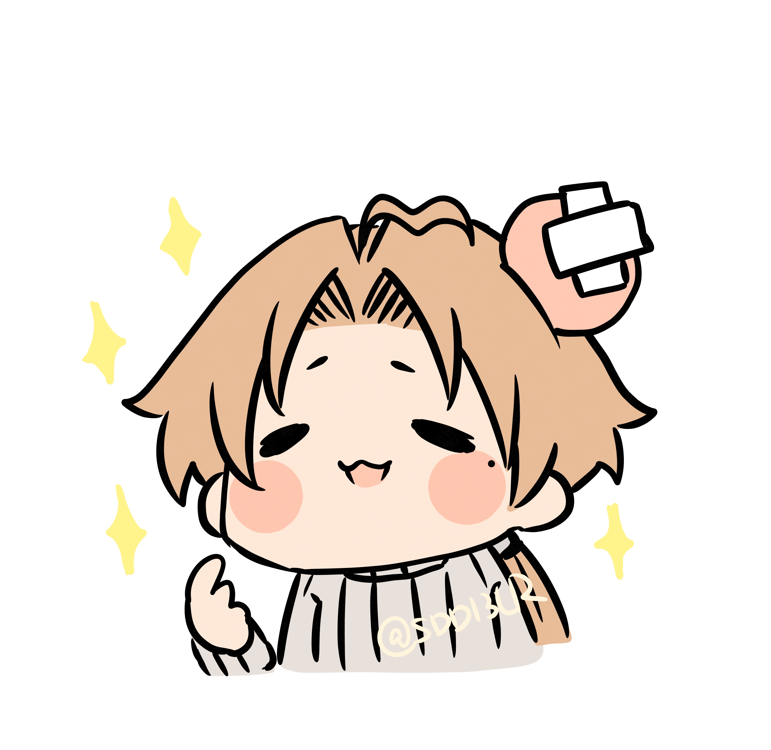 sdd13lr, rudeus greyrat, mushoku tensei, absurdres, highres, 1boy, ahoge, bandages, blush stickers, brown hair, closed eyes, head bump, mole, mole under eye, ponytail