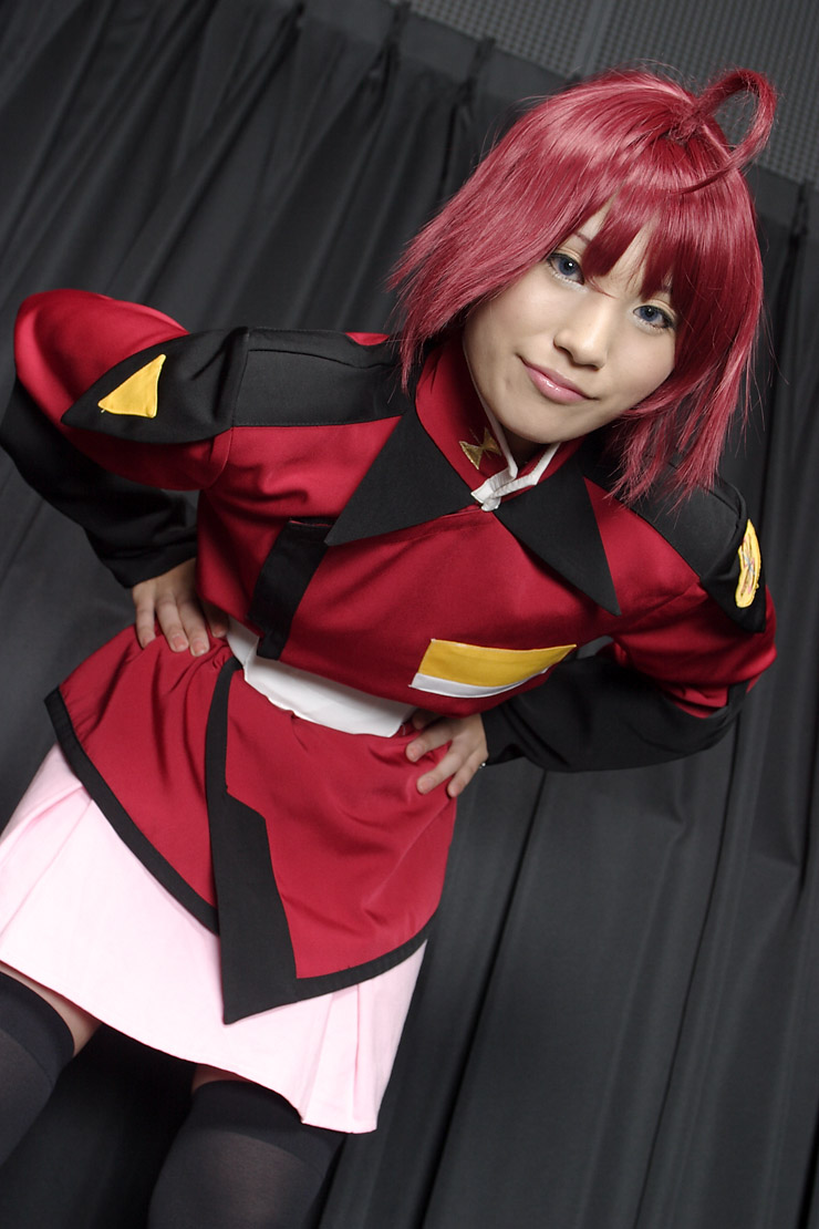 suzukaze yuuki, gundam, gundam seed, gundam seed destiny, photo (medium), boots, cosplay, gun, red hair, thighhighs, weapon