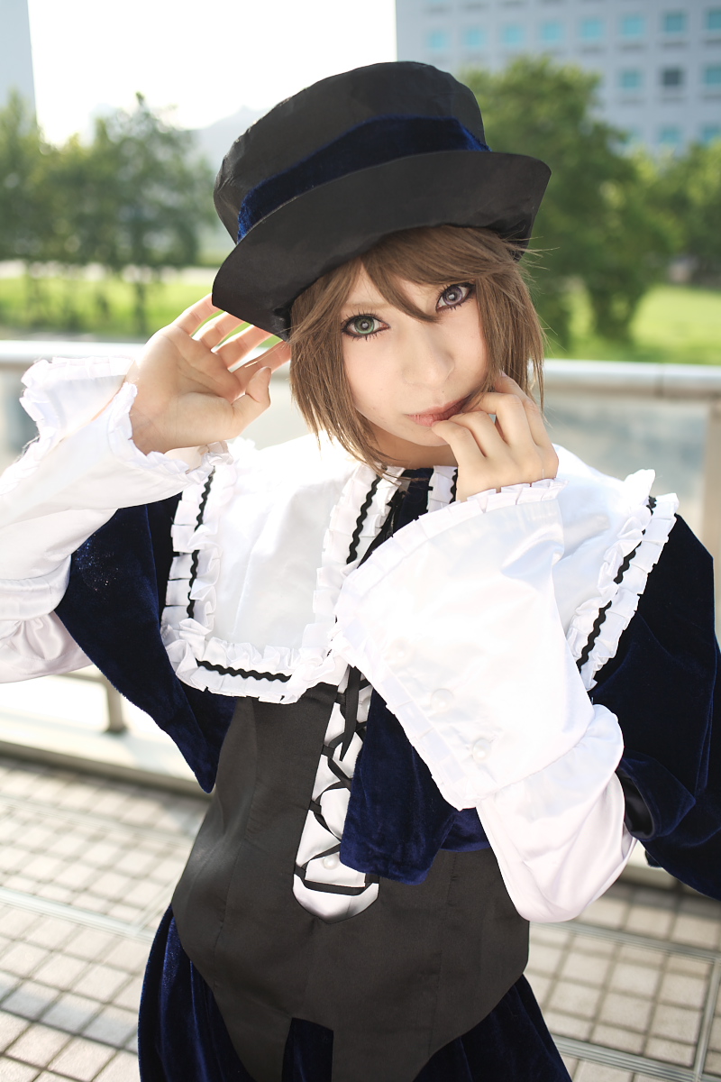 ari (model), souseiseki, rozen maiden, highres, photo (medium), cosplay, frills, hat, heterochromia