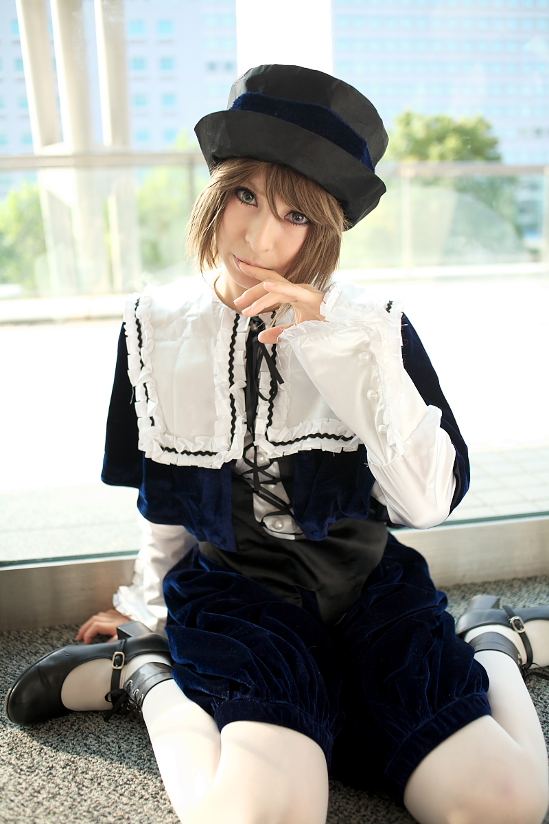 ari (model), souseiseki, rozen maiden, highres, photo (medium), cosplay, frills, hat, heterochromia