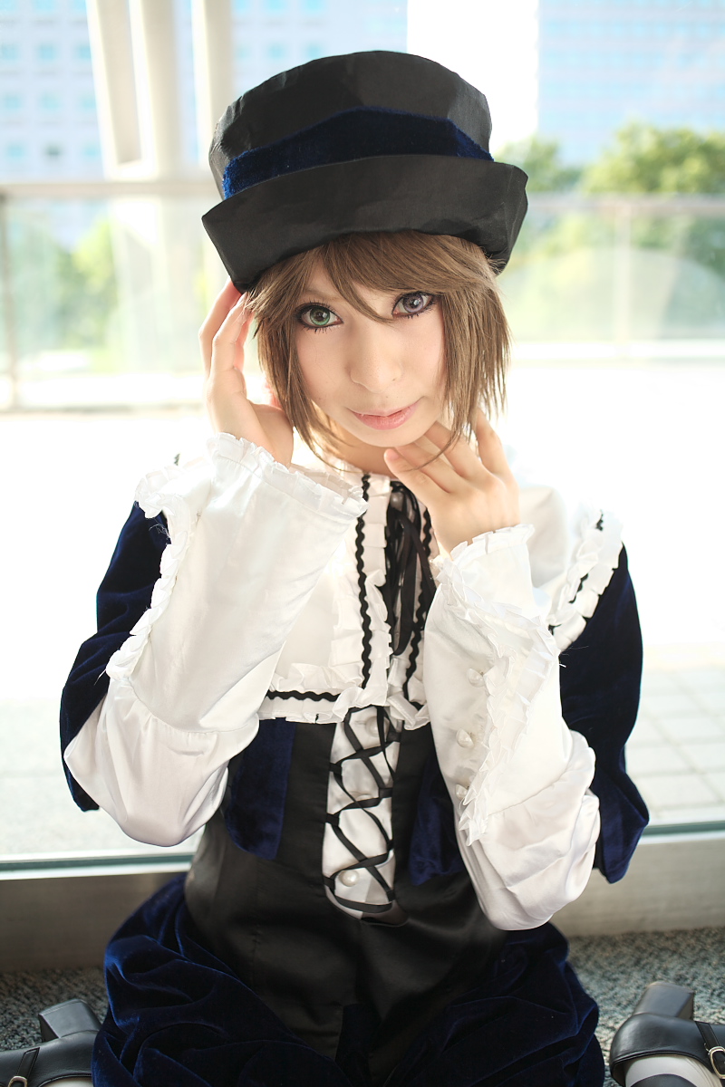 ari (model), souseiseki, rozen maiden, highres, photo (medium), cosplay, frills, hat, heterochromia