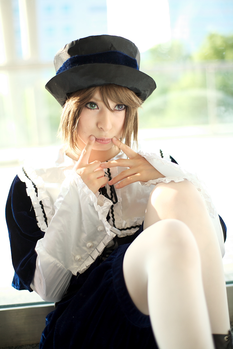 ari (model), souseiseki, rozen maiden, highres, photo (medium), cosplay, frills, hat, heterochromia